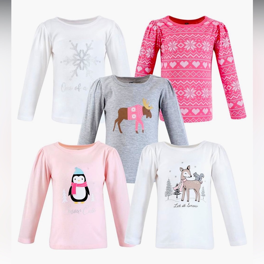 Hudson Baby Girl 5-Pack Long Sleeve T-Shirts (12M)
